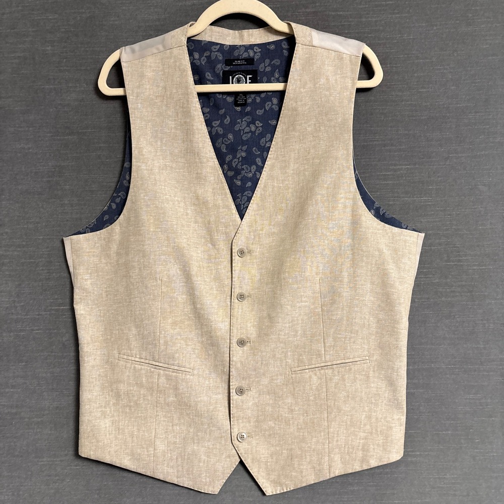 Joseph Abboud Suit Vest XL Slim Fit Tan Linen Cotton Cinch Classic Dapper 44-46